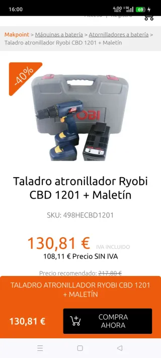 Taladro Atornillador Ryobi Classic
