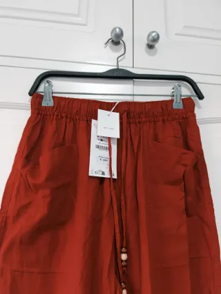 Pantalón Zara ancho tobillero teja Talla S