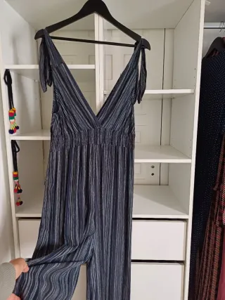 Mono largo rayas azul y plata