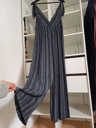 Mono largo rayas azul y plata