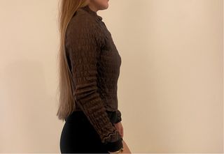 Chaqueta piel marrón diseño fruncido