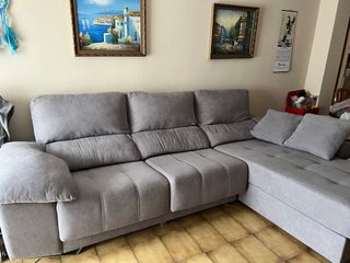 Sofá chaise longue gris tela