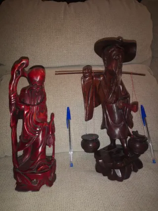 Figuras orientales madera tallada, pescador. 1970