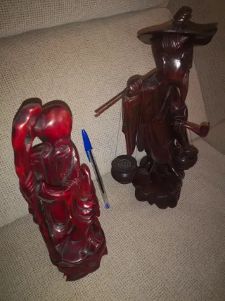 Figuras orientales madera tallada, pescador. 1970