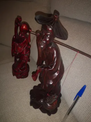 Figuras orientales madera tallada, pescador. 1970