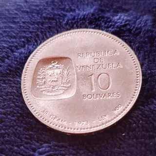 Moneda Plata 10 bolívares año 1973 Venezuela