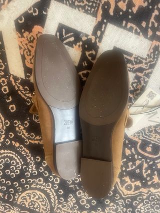 Mocasines Zara Serraje Marrón Hebilla Dorada