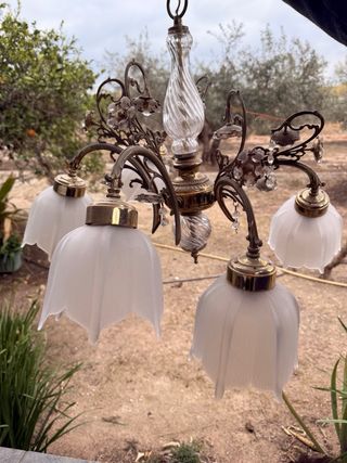 Lámpara de araña vintage de cristal y metal