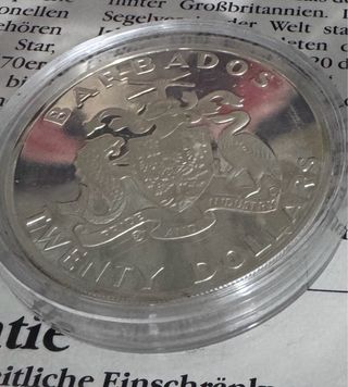 Lote 2 Monedas Plata Olímpicas 1988 Cayman Barbado