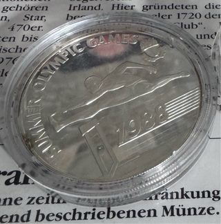 Lote 2 Monedas Plata Olímpicas 1988 Cayman Barbado