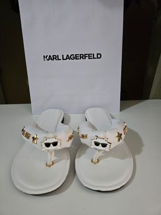 Sandalias Karl Lagerfeld Blancas y Doradas