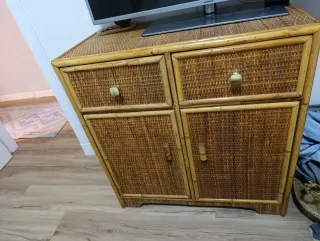 Comoda, cassettiera, mobile in rattan, vimini