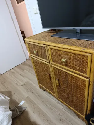 Comoda, cassettiera, mobile in rattan, vimini