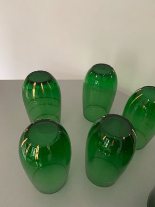 Caraffa e 5 Bicchieri Vetro Verde Oro vintage