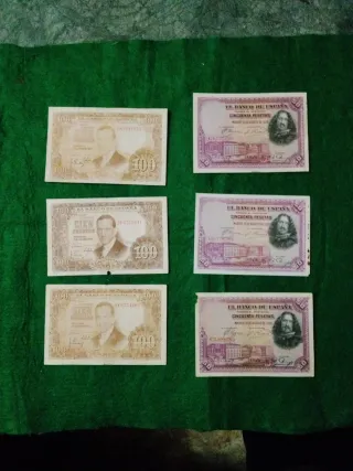 10. Lote 6 Billetes El Banco de España