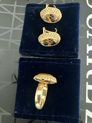 Conjunto Oro 18K Anillo y Pendientes