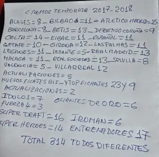 Cromos Adrenalyn 17/18 -314 cromos diferentes.