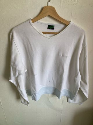 Sudadera blanca vintage cuello pico talla L