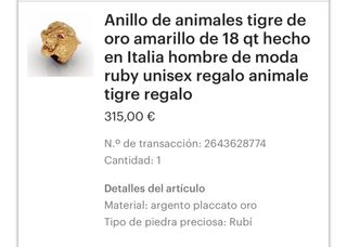 Anillo Tigre Bañado en Oro con Ojos Rojos