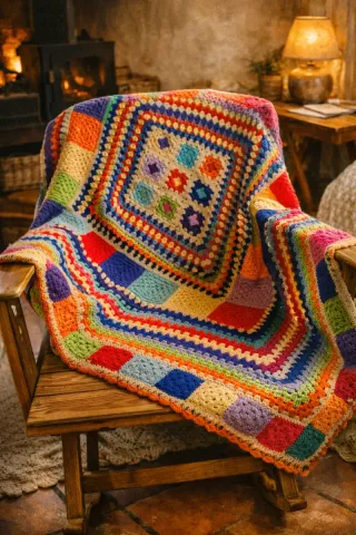 Manta tejida a ganchillo multicolor