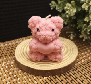 Vela Oso Corazón Rosa Artesanal Cera Soja