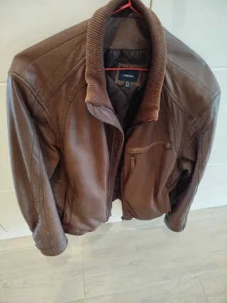 Cazadora Piel Marrón Cortefiel Forrada XL