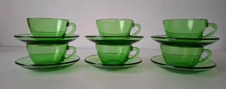 JUEGO DE TAZAS VINTAGE CRISTAL VERDE ELSADUR