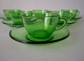 JUEGO DE TAZAS VINTAGE CRISTAL VERDE ELSADUR