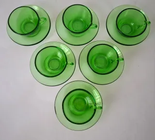 JUEGO DE TAZAS VINTAGE CRISTAL VERDE ELSADUR