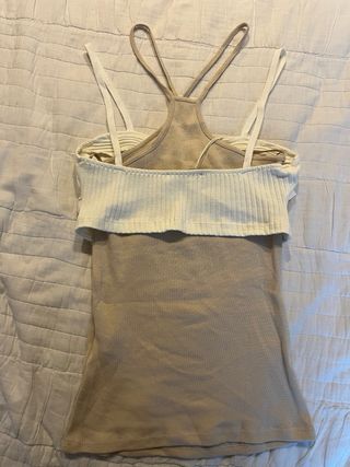 Top Zara S/36 Beige y Blanco