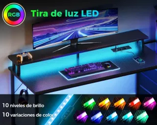 Mesa Gaming LED 151x50 Cajones y enchufes