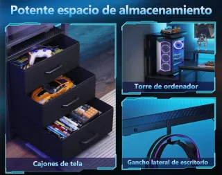 Mesa Gaming LED 151x50 Cajones y enchufes