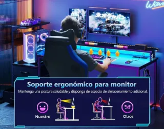 Mesa Gaming LED 151x50 Cajones y enchufes