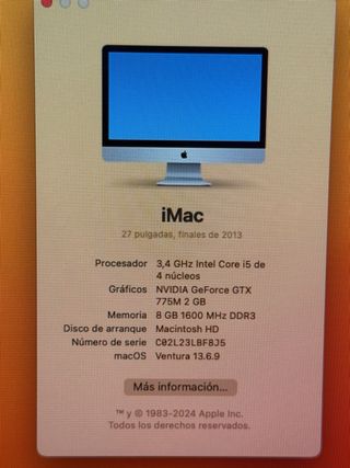 iMac 27 Apple Os Ventura + disco ssd