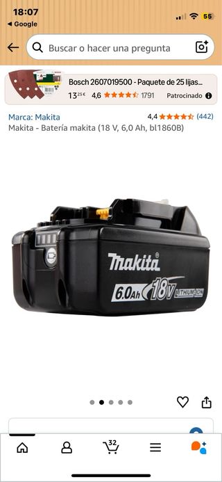 Batería Makita 18V LXT 6.0Ah Lithium-Ion
