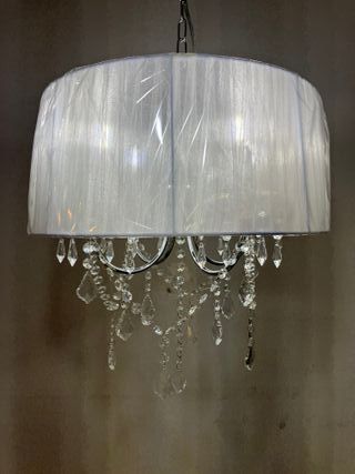 Lampadario paralume bianco/pendagli cristallo