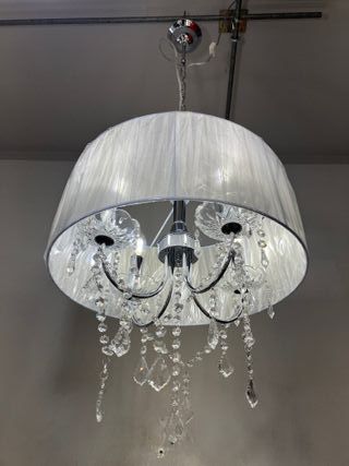 Lampadario paralume bianco/pendagli cristallo
