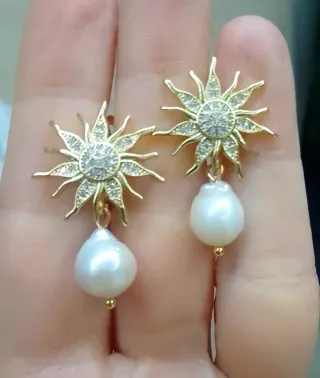 Orecchini Sole zirconi con Perla Barocca