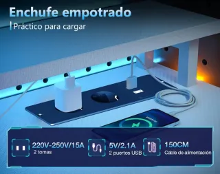 Mesa Gaming LED 151x50 con Cajones y Enchufes