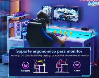 Mesa Gaming LED 151x50 con Cajones y Enchufes