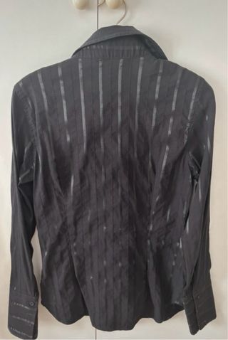 Camisa Mango Negra Rayas Metalizadas