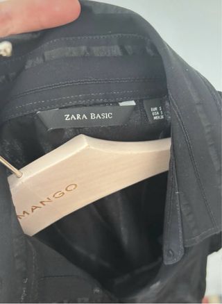 Camisa Mango Negra Rayas Metalizadas