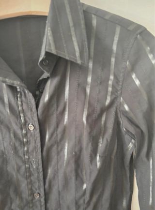 Camisa Mango Negra Rayas Metalizadas