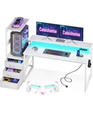 Mesa Gaming LED 151x50 con Cajones y enchufes