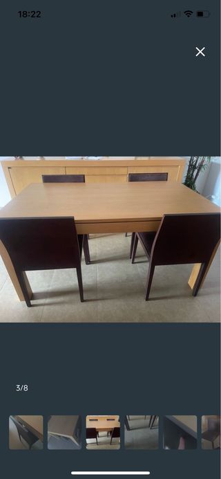 Mesa de comedor y mueble buffet de madera