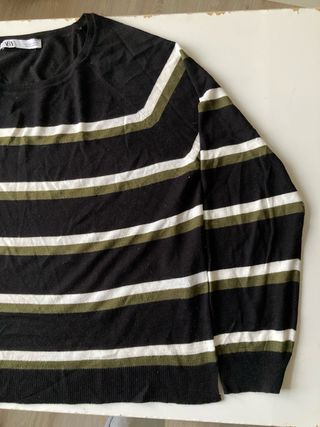 Jersey Zara Rayas Finas Negro Verde Blanco