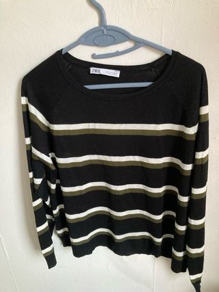 Jersey Zara Rayas Finas Negro Verde Blanco