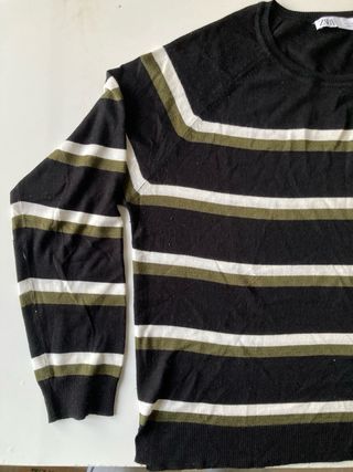 Jersey Zara Rayas Finas Negro Verde Blanco