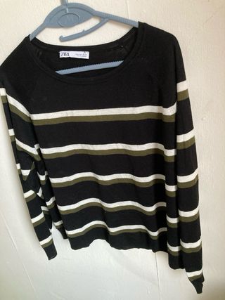 Jersey Zara Rayas Finas Negro Verde Blanco