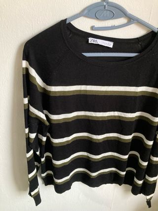 Jersey Zara Rayas Finas Negro Verde Blanco